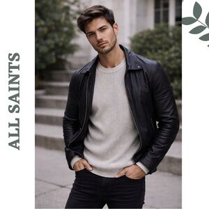 AllSaints Rye Men’s Waffle Knit Crew Sweater Medium Neutral Sand